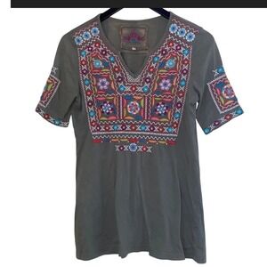 Johnny Was Light Embroidered Tunic Top Colorful Boho‎ Festival XS